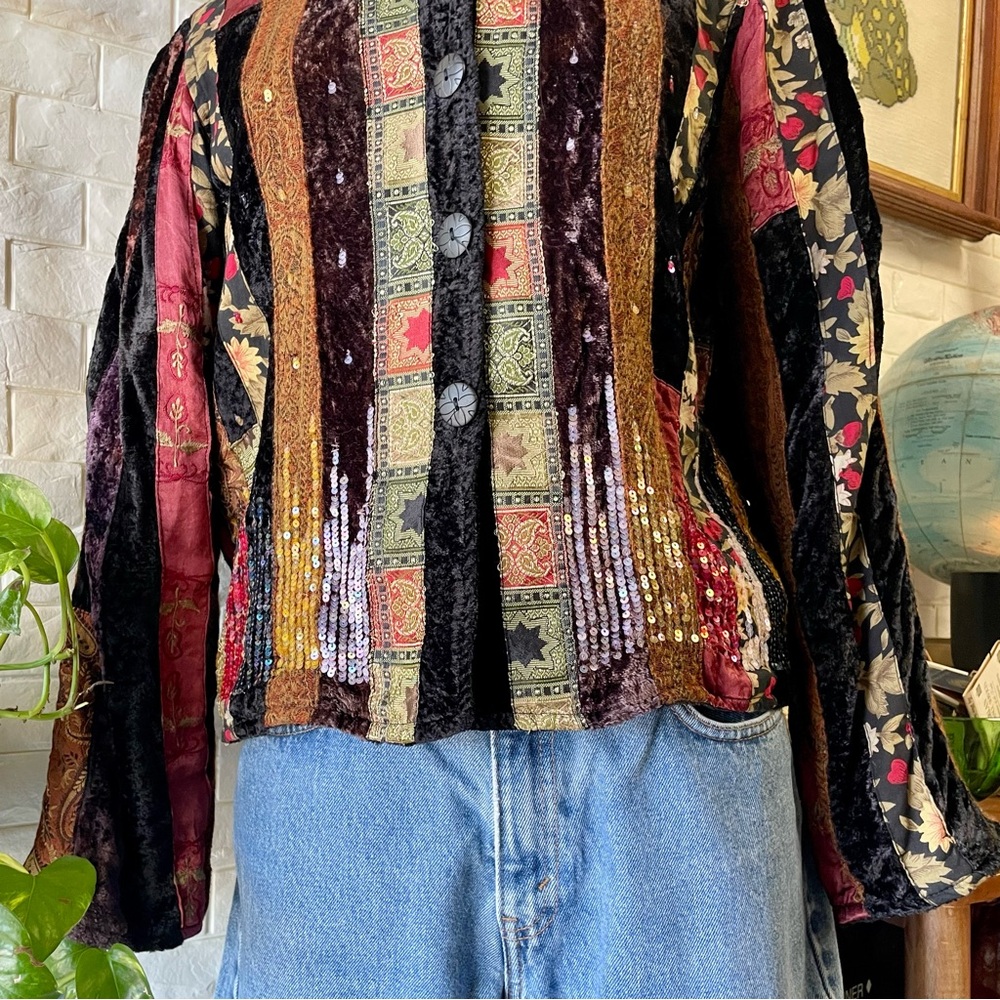 Vintage Coldwater Creek Boho Hippie Velvet Tapestry Jacket with Sequin Detail - Picture 6 of 13